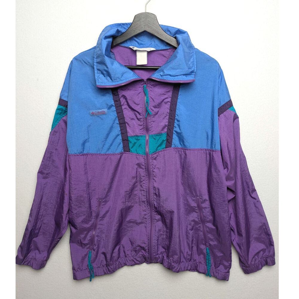 Vintage‎ Columbia Women's Blue/Purple/Green Zip-Up Windbreaker Size L